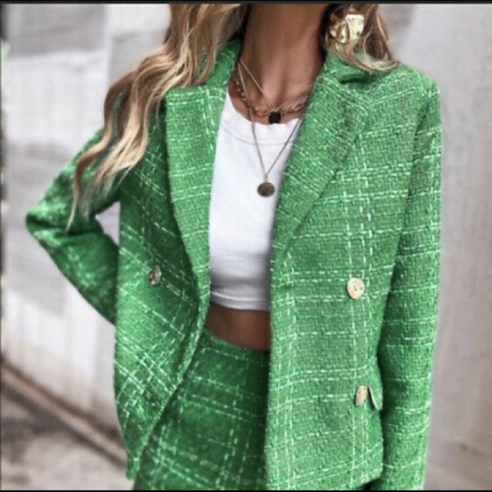 Zara Green Tweed Blazer - Worn Twice - image 2